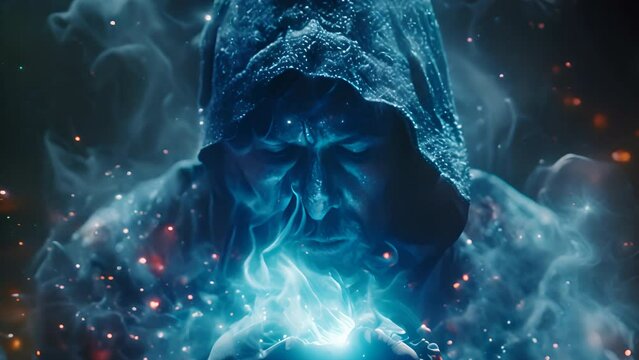 a dark sorcerer from outer space with magic spells,generative ai