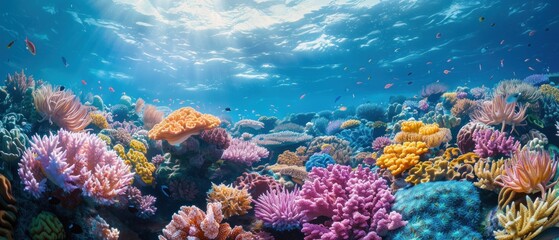 Vibrant coral reefs, now bleached and lifeless, reflect the devastating consequences of rising ocean temperatures.