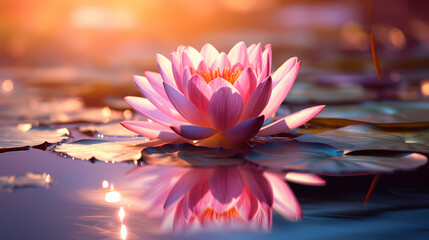 Beautiful pink lotus flower on the water