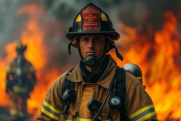 Firefighter in front of raging fire
