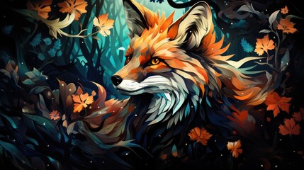 a image vibrant illustration portraying a charismatic fox in its natural habitat, AI Generative