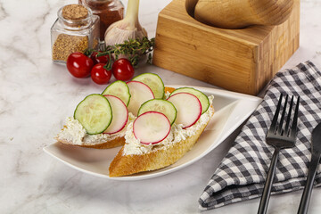 Bruschetta with soft cheese and radishes
