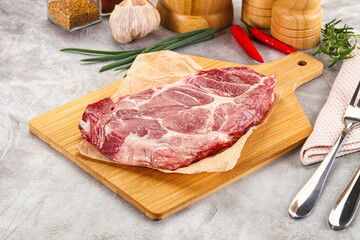 Raw pork neck steak for grill