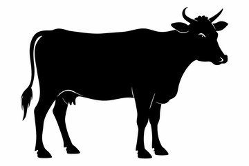 black cow silhouette vector illustration on white background