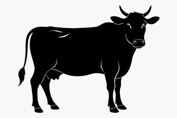 black cow silhouette vector illustration on white background