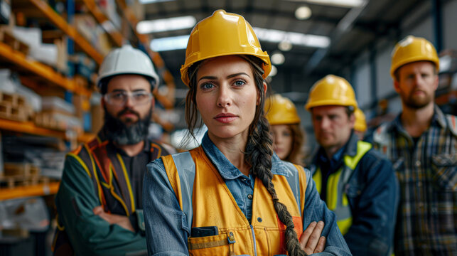 workers wearing orange safety gear and smiling for the camera. Scene is positive and friendly