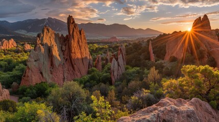 National Park Landscape. Sunrise at Garden of the Gods in Colorado Springs, Colorado - obrazy, fototapety, plakaty