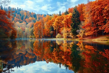 A beautiful picture of a lake in the fall
