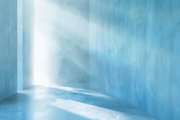 3d render of an empty blue room with a single ray of light shining through a window