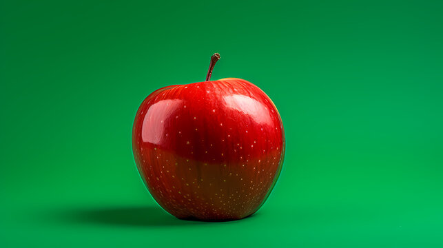 Red apple on green background, commercial photography style