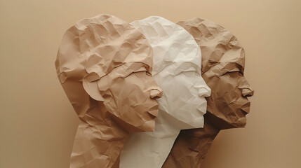 paper heads in different tones. Diversity concept. banner.