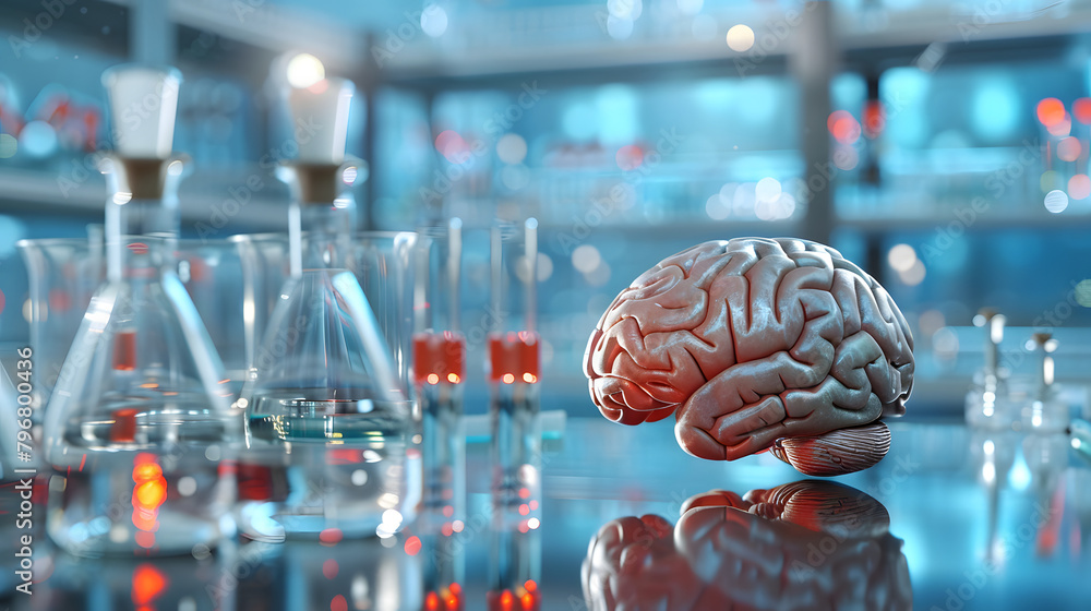 Aufkleber 3d brain with ethical implications. operating in a university laboratory and emblem of educational a