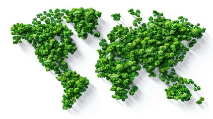 Illustration Green World Map- 3D tree or forest shape of world map isolated on white background
