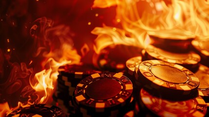 Intense flames engulfing poker chips