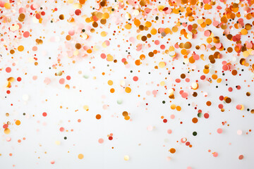 golden and orange confetti falling in white v background
