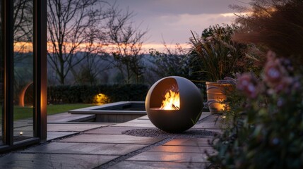 Sitting by the fire orb on a chilly evening one can appreciate its design and functionality providing the perfect backdrop for relaxation. 2d flat cartoon.