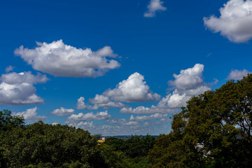 Beautiful landscape with blue sky and white clouds. Horizon line