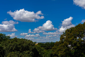 Beautiful landscape with blue sky and white clouds. Horizon line