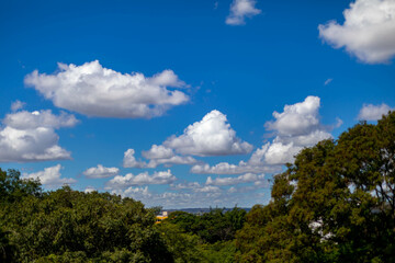 Beautiful landscape with blue sky and white clouds. Horizon line