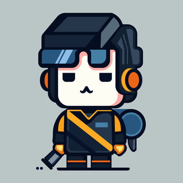 worker with vacuum cleaner. isolated flat