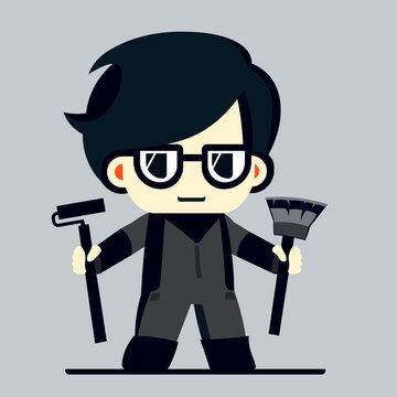motivated boy with paint roller. isolated