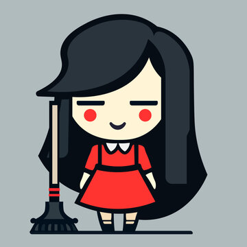 girl in a red dress with a broom. isolated