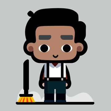 cleaner with broom person. isolated