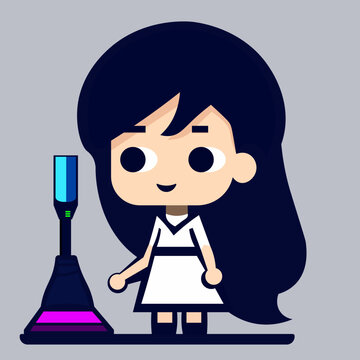 girl with robot vacuum cleaner. isolated