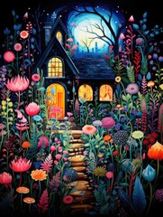 Obraz premium a magical garden scene, with whimsical creatures and fantastical plants, AI Generative