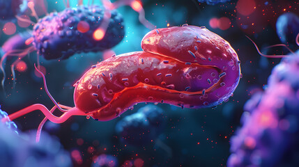 3D pancreas with metabolic awareness. Performing tasks in a diabetes research center and symbol of diabetes awareness campaign. banner for website - obrazy, fototapety, plakaty