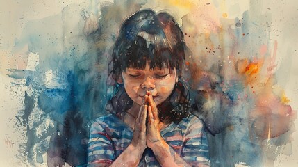 Praying little girl with folded hands