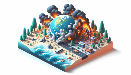 Global Warming 3D Flat Icon Depicting Climate Calamity for Awareness Campaigns