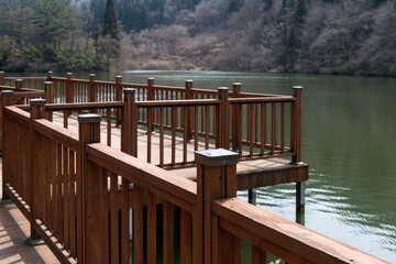 View of the wooden bridge at the lakeside