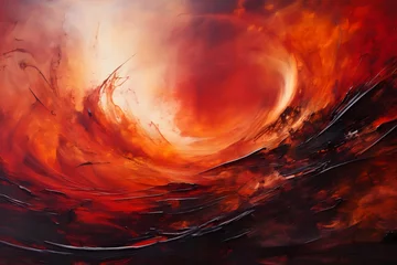 Tuinposter Enigmatic Euphoria Embers, abstract landscape art, painting background, wallpaper, generative ai © Niko