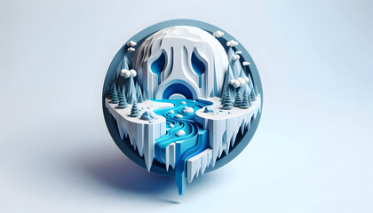 3D Flat Icon representing Glacial Grief and Loss of Polar Habitats due to Carbon Buildup in an Isometric Scene Showing the Impact of Global Warming