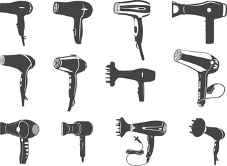 Hair dryer silhouette, Blow dryer silhouette, Blow dryer svg, Barber tools svg, Hair blower svg, Hair dryer svg, Hair dryer vector illustration.