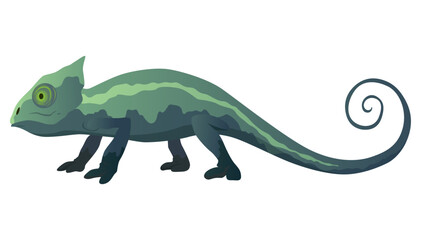 Obraz premium Chameleon lizard. Reptiles with curved tail and camouflage skin, tropical wildlife. Vector exotic animal illustration