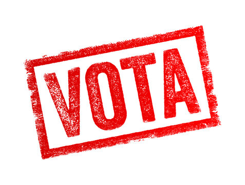 Vota is Spanish and Italian word for Vote - a formal expression of one's choice or opinion in a decision-making process, typically through a ballot or other voting mechanism, text concept stamp