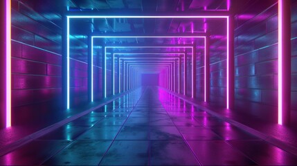 Neon-Lit Tunnel Towards the Future, Glowing Technology and Innovation, AI generated image.