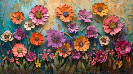 Vivid floral showcase   a burst of vibrant colors and diverse textures in a stunning display - obrazy, fototapety, plakaty