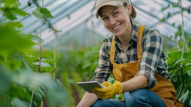 Smiling Woman in Greenhouse