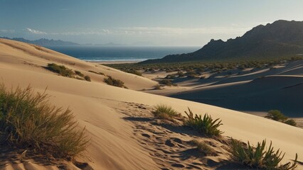 Landscape desert sea and mountains