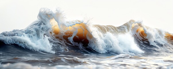 Warmed toned ocean wave crashing panorama - 796809003