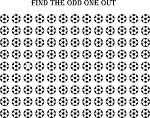 find the odd one out different football. Brain teaser activity game for kids. Vector illustration isolated on white background.