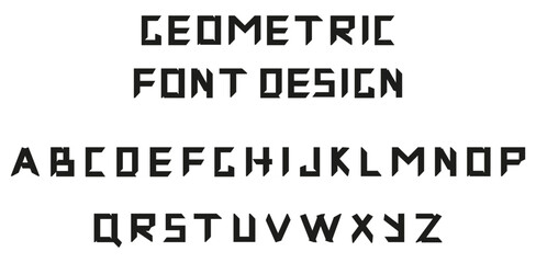 Obraz premium Geometric Font Design isolated white background. Hand Drawn black simple Geometry Alphabet Template. Grunge vector aesthetic can used Web and Social Media poster, banner design. EPS 10