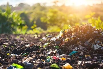 Biodegradable Plastics Decompose in Composting Areas, Helping to Reduce Landfill Waste. Concept Biodegradable plastics, Composting, Reduce landfill waste