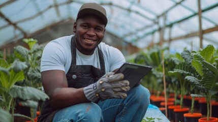 Fototapeta premium A Smiling Farmer with Tablet