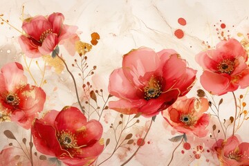 Red floral watercolor background painting backgrounds blossom.