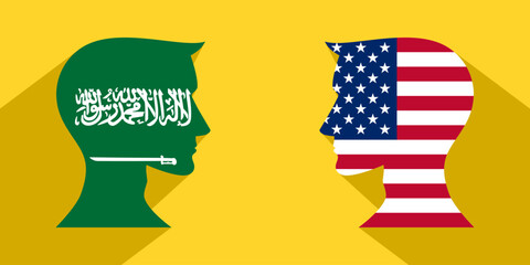 face to face concept. saudi arabia vs united states. vector illustration