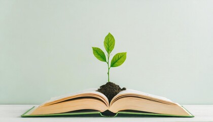 Seedling Growing From Open Book. Knowledge, Growth, Education Concept